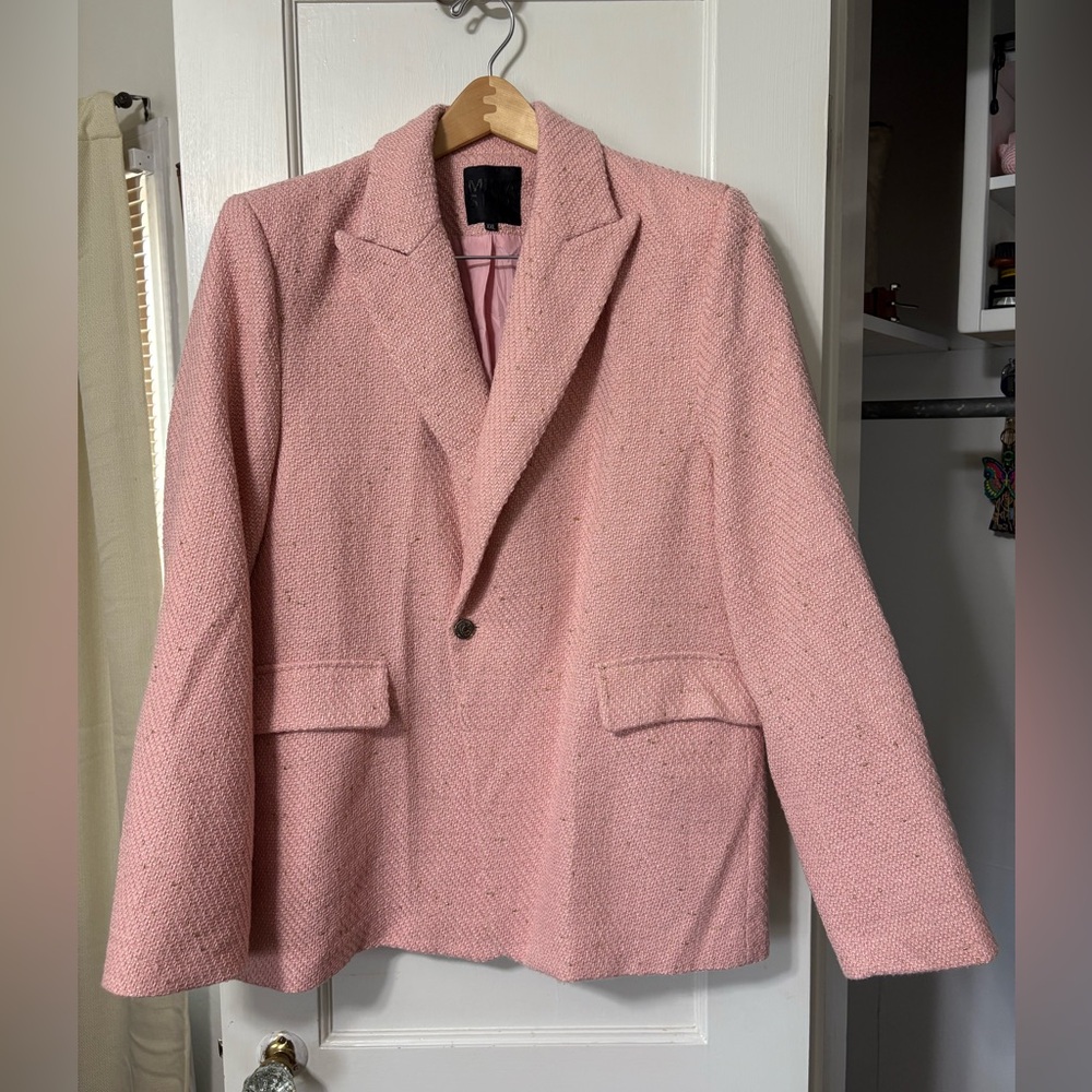 Mina Self Pink Blazer with Gold Stitching